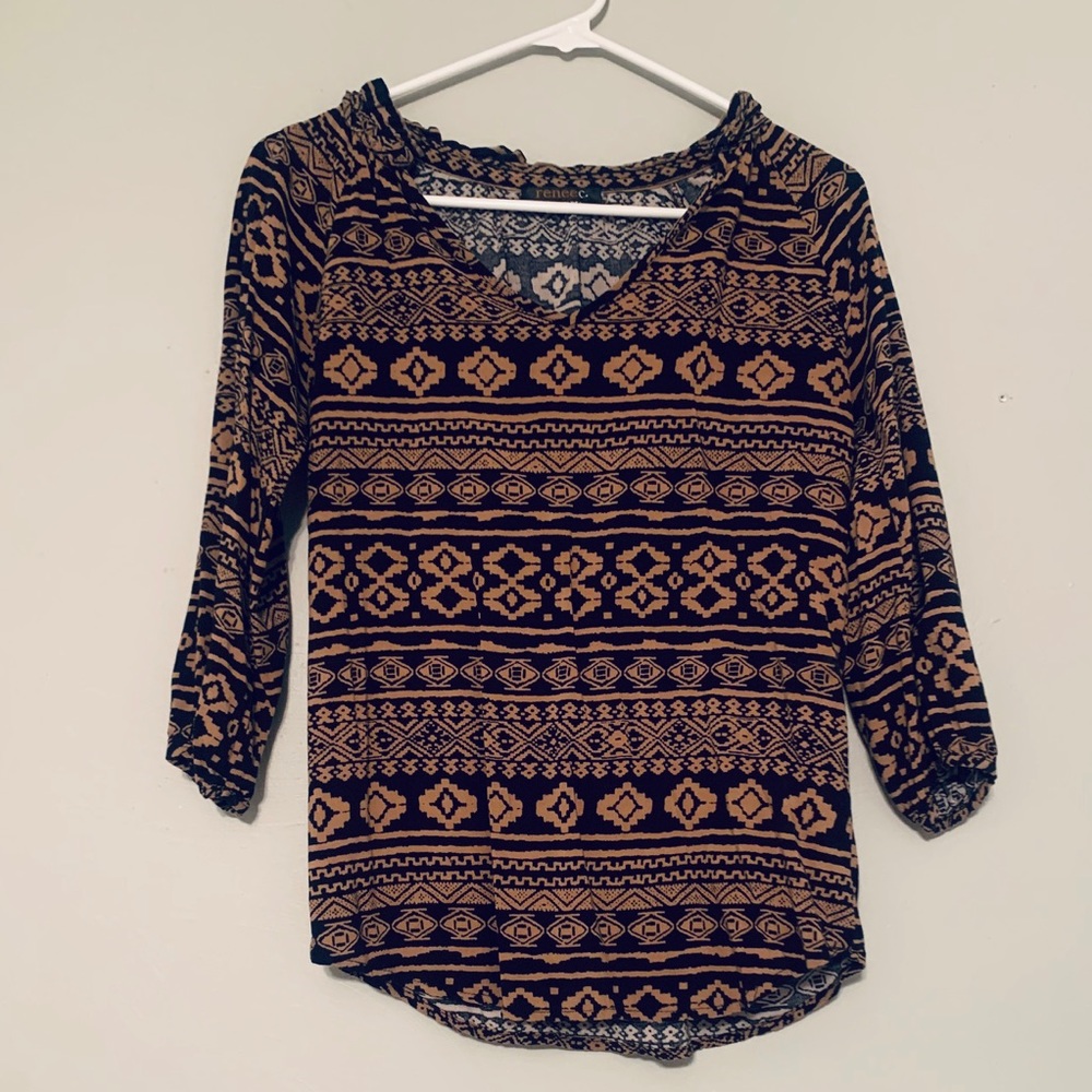 3/4 Length Sleeve Aztec Print Shirt
